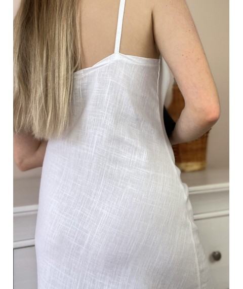 Платье миди белое на тонких бретелях из льна в размере M (DRS1x5)