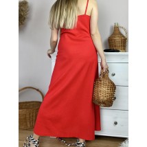Платье миди красное на тонких бретелях из льна в размере L (DRS1x6)