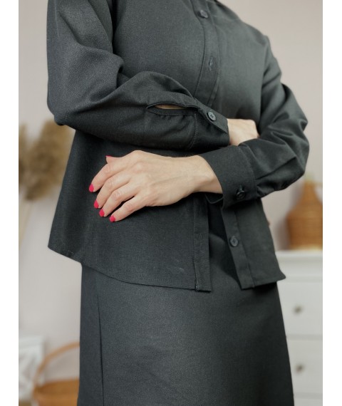 Рубашка черная с длинным рукавом женская из льна размер S (TSH1x1)