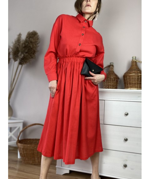 Рубашка красная с длинным рукавом женская из льна размер M (TSH1x4)
