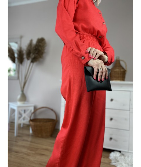 Блуза красная женская с длинным рукавом из льна размер L (TSH1x4)