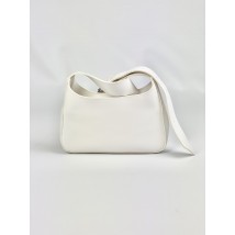 Белая женская сумка на широком ремне из экокожи