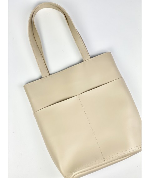 Beige tote bag made of imitation leather