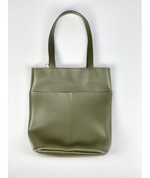 Women's green eco-leather tote bag