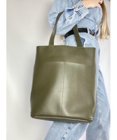 Women's green eco-leather tote bag