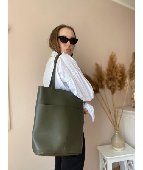 Women's green eco-leather tote bag