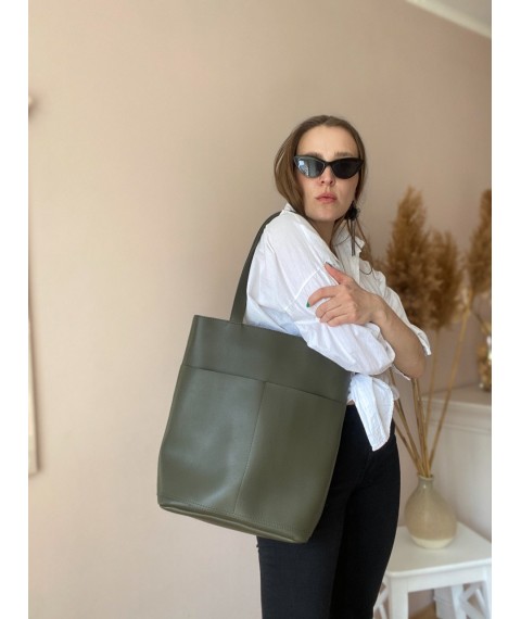 Women's green eco-leather tote bag