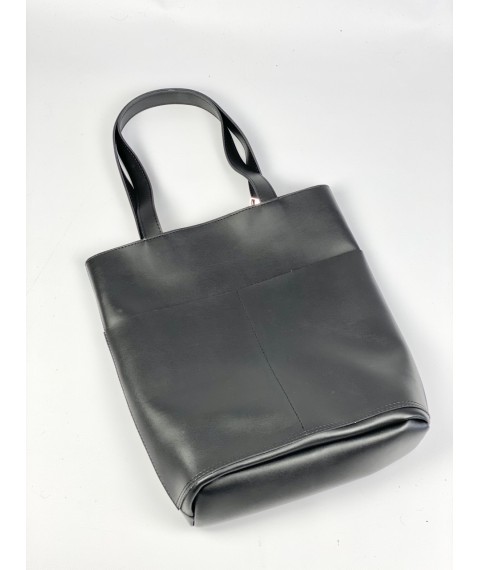 Black faux leather shoulder bag for women