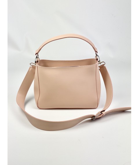 Women's powdery baguette bag with eco-leather shoulder strap