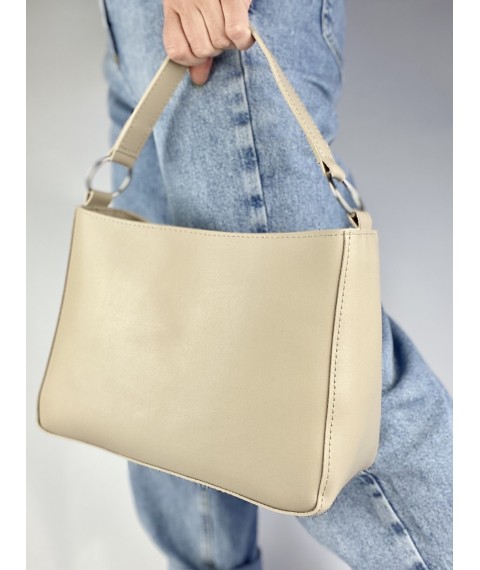 Beige faux leather women's baguette bag