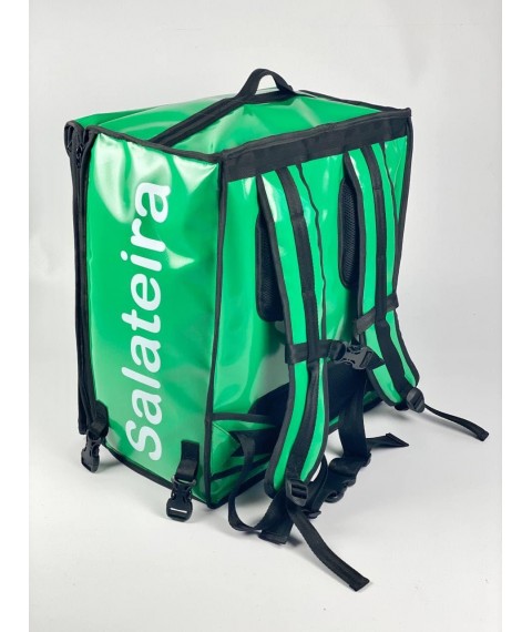 Backpack for the delivery service courier light green with the logo of the company GL