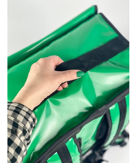 Backpack for the delivery service courier light green with the logo of the company GL