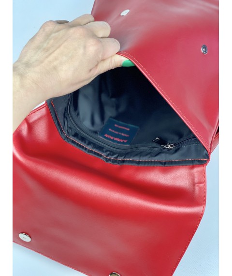 Women's red rectangular leatherette backpack KL1x22