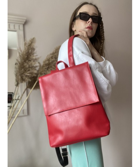 Women's red rectangular leatherette backpack KL1x22