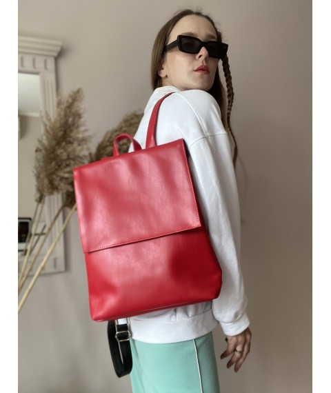 Roter rechteckiger Damen-Rucksack aus Kunstleder KL1x22