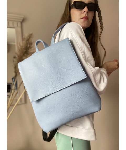 Blue women's rectangular eco-leather backpack KL1x6