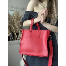Women's big shopper bag with a zipper stylish from eco-leather red