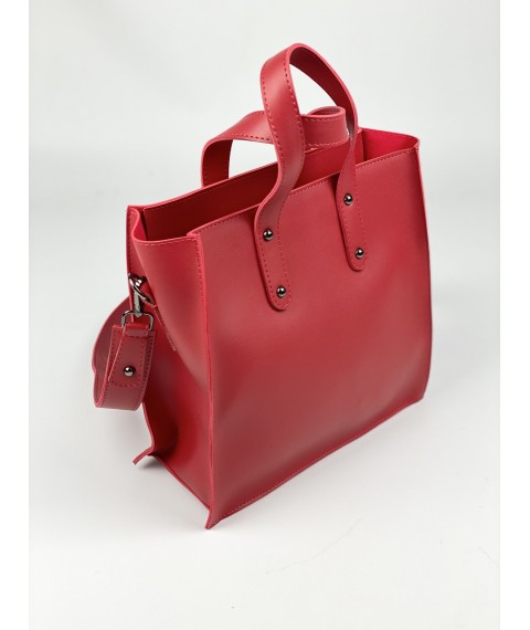 Große Einkaufstasche für Damen mit einem Reißverschluss aus Öko-Lederrot