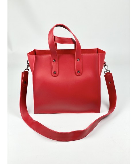 Женская большая сумка красная из экокожи