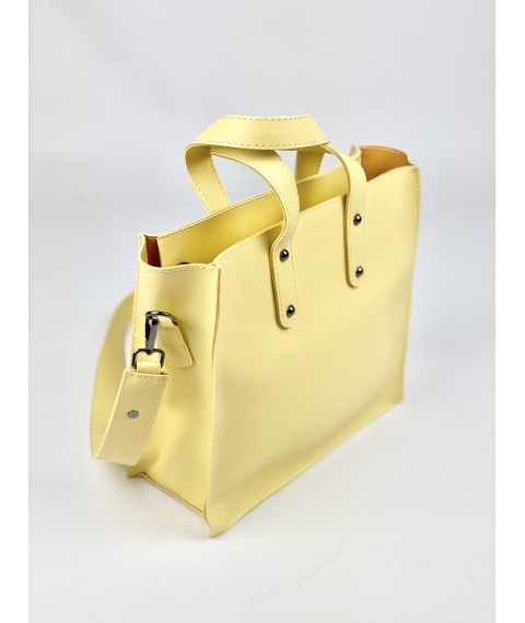 Große Einkaufstasche für Damen mit stilvollem Öko-Ledergelb mit Reißverschluss