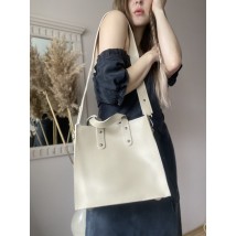 Ladies' big shopper bag with a zipper stylish from eco-leather beige cream