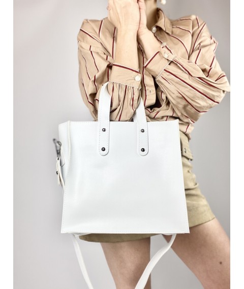 Белая большая женская сумка из экокожи