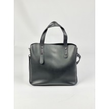 Medium size women's bag with three compartments and a long strap rectangular black matte