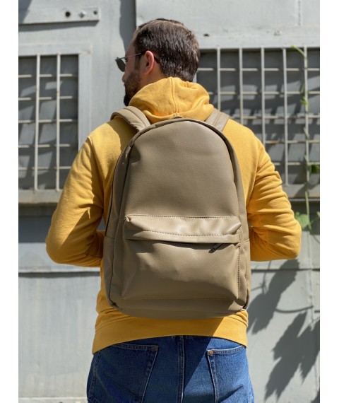 Backpack large men's beige eco-leather