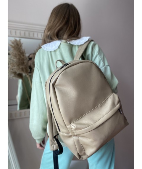 Women's backpack large beige eco-leather