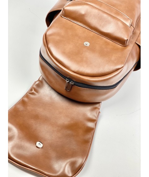 Рюкзак женский большой с клапаном коричневый экокожа
