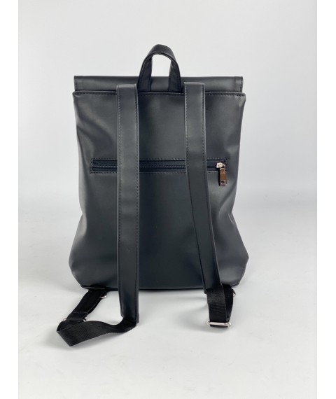 Small size men's backpack made of eco-leather black matte