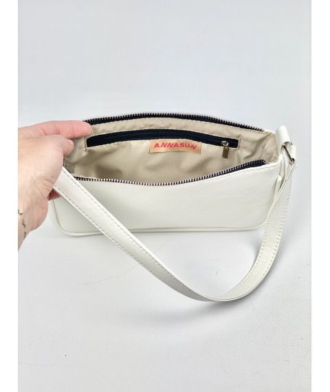 Белая сумка-багет женская мини