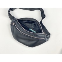 Women's waist bag with three compartments urban middle bag made of eco-leather black matte 12PSx1