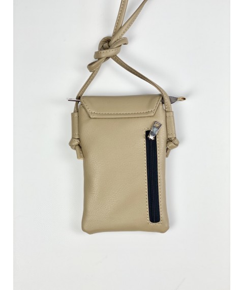Women's clutch bag for phone with a lock on a long handle beige
