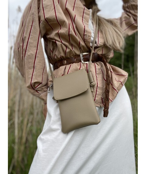 Damen Clutch Tasche für Telefon mit einem Schloss auf einem langen Griff beige