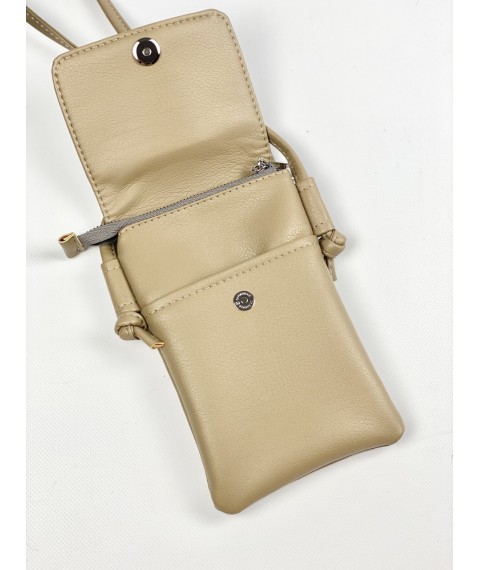 Damen Clutch Tasche für Telefon mit einem Schloss auf einem langen Griff beige