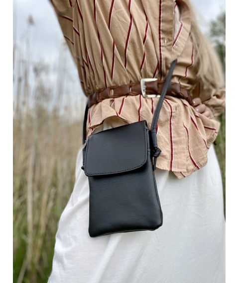 Черная сумочка для телефона женская из экокожи