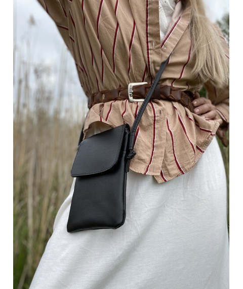 Damen Clutch Tasche für Telefon mit Schloss an einem langen verstellbaren Griff schwarz