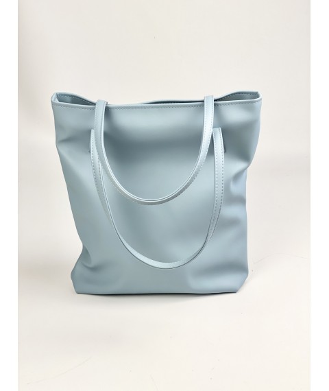 Women's shopper bag made of eco-leather, blue with a zipper and lining SP2x11