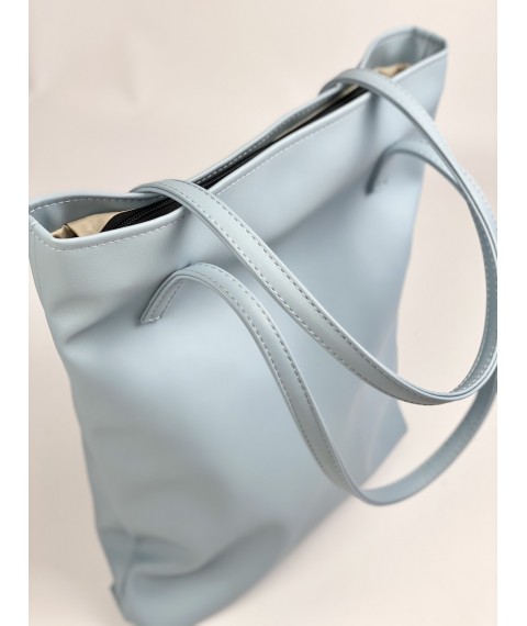Women's shopper bag made of eco-leather, blue with a zipper and lining SP2x11