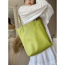 Women's shopper bag made of faux leather bright green matte with a zipper and lining SP2x16