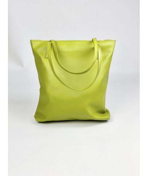 Women's shopper bag made of faux leather bright green matte with a zipper and lining SP2x16
