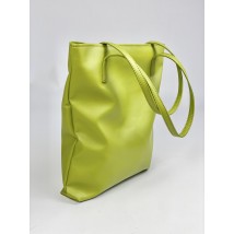 Women's shopper bag made of faux leather bright green matte with a zipper and lining SP2x16