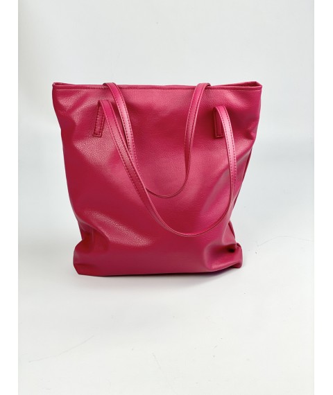 Women's eco-leather shopper bag with zipper crimson SP2x18
