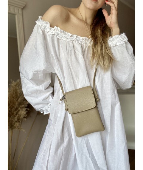 Damen Clutch Tasche für Telefon mit einem Schloss auf einem langen Griff beige