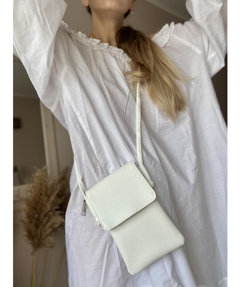 White women's bag with a long strap eco-leather