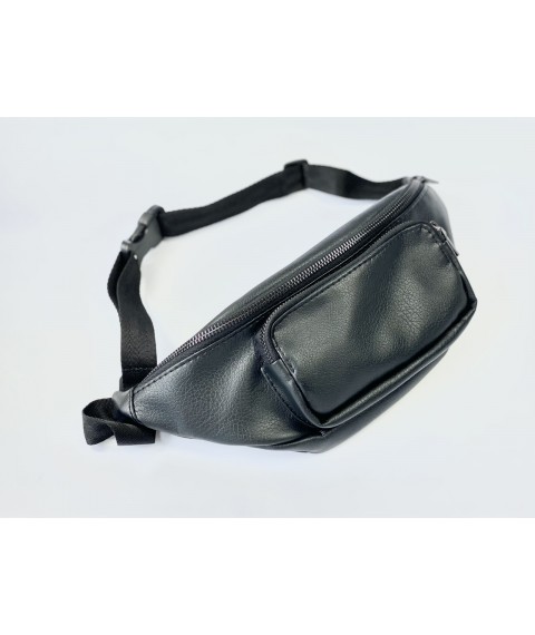 Black women's sports belt bag made of eco-leather 3PSx5