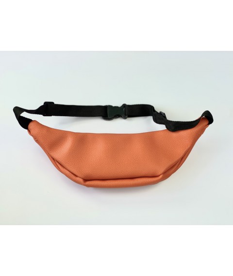 Поясная сумка женская оранжевая с накладным карманом из экокожи