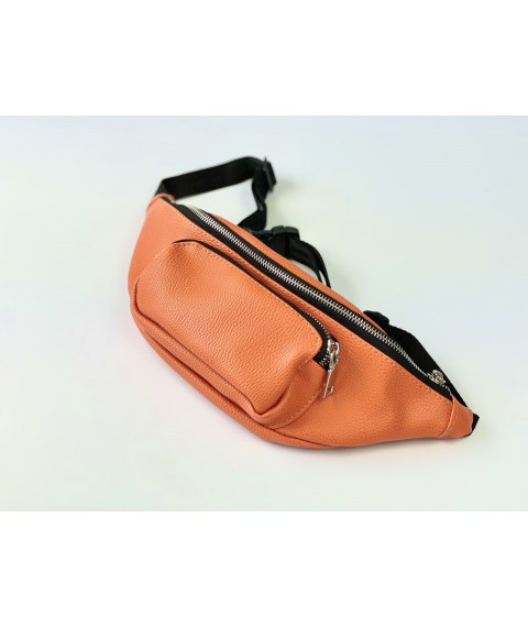Women's orange belt bag with a patch pocket made of eco-leather