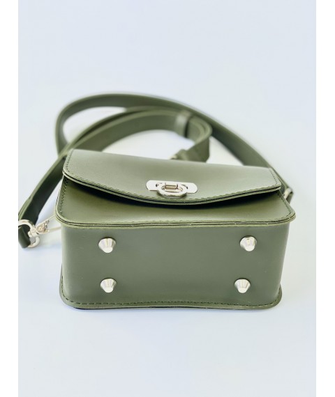Small women's bag on a long strap with a chain made of eco-leather white